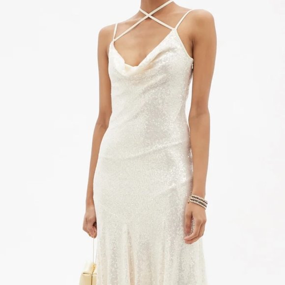 Ivory Sequined Slip Dress - Picture 6 of 9